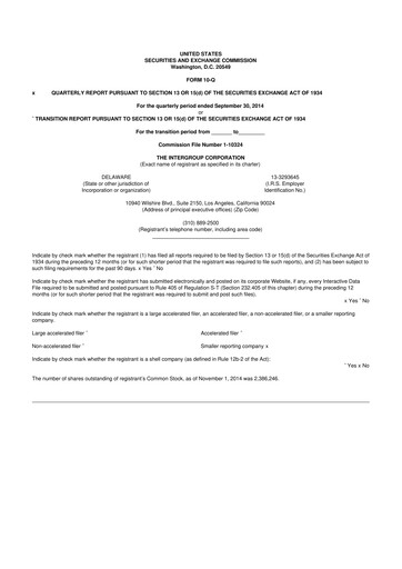 Thumbnail The InterGroup Corporation 10-Q Quarterly Report FY2015 