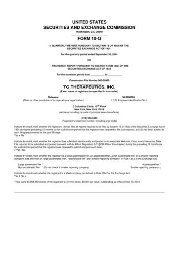 Thumbnail TG Therapeutics 10-Q Quarterly Report FY2014 