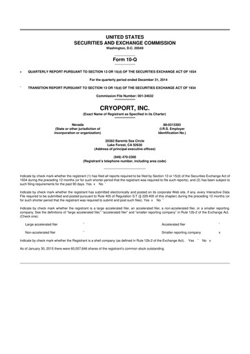 Thumbnail CryoPort 10-Q Quarterly Report FY2015 