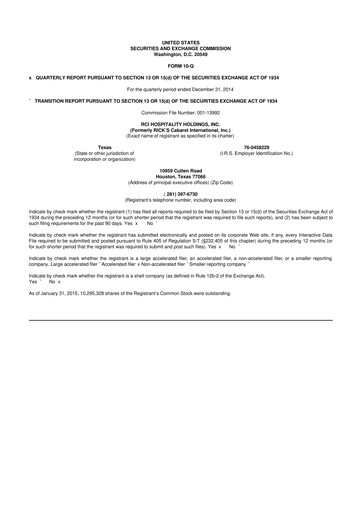 Thumbnail RCI Hospitality Holdings 10-Q Quarterly Report FY2015 