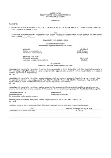 Thumbnail ESCO Technologies
 10-Q Quarterly Report FY2015 