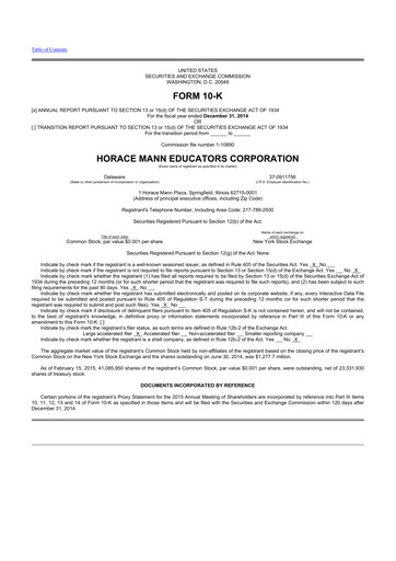 Thumbnail Horace Mann Educators 10-K Annual Report 2014