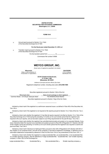 Vorschaubild Weyco Group 10-K Jahresbericht 2014