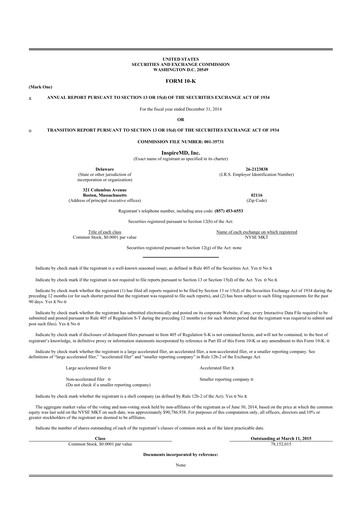 Thumbnail InspireMD 10-K Annual Report 2014