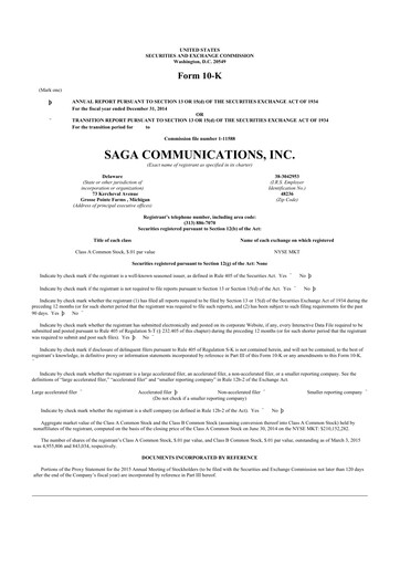 Thumbnail Saga Communications 10-K Annual Report 2014