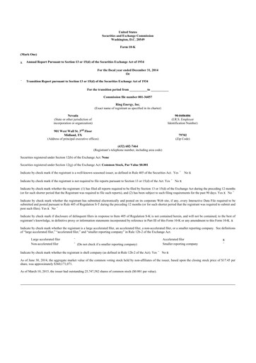 Thumbnail Ring Energy
 10-K Annual Report 2014