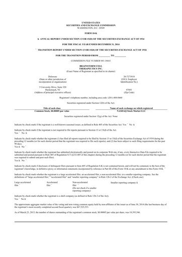 Vorschaubild BrainStorm Cell Therapeutics 10-K Jahresbericht 2014