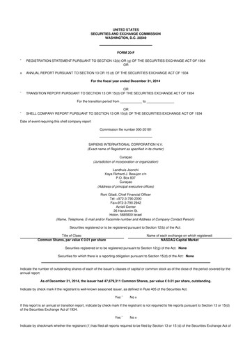Vorschaubild Sapiens International Corporation 20-F Jahresbericht 2014