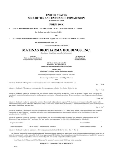 Thumbnail Matinas BioPharma 10-K Annual Report 2014