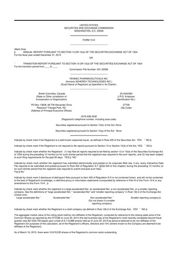 Miniature Fennec Pharmaceuticals 10-K Rapport annuel 2014