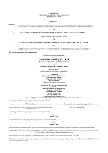 Thumbnail Jinko Solar 20-F Annual Report 2014