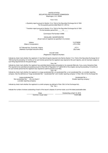 Thumbnail Escalade Sports 10-Q Quarterly Report FY 