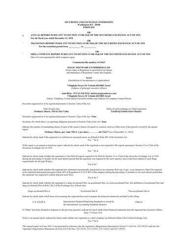 Thumbnail Magic Software 20-F Annual Report 2014