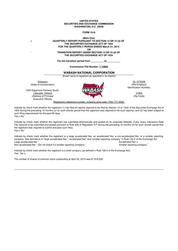 Vorschaubild Wabash National
 10-Q Quartalsbericht 2015 