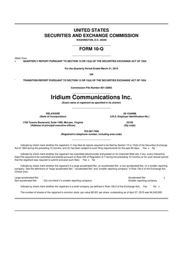 Thumbnail Iridium Communications 10-Q Quarterly Report FY 