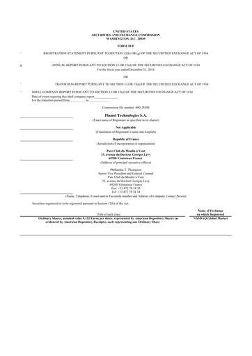 Thumbnail Avadel Pharmaceuticals
 20-F Annual Report 2014