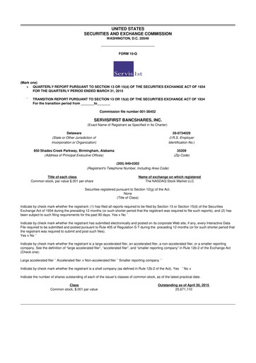 Thumbnail ServisFirst Bancshares 10-Q Quarterly Report FY2015 