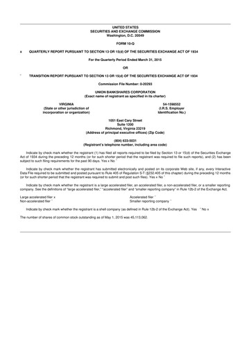 Vorschaubild Atlantic Union Bankshares 10-Q Quartalsbericht 2015 