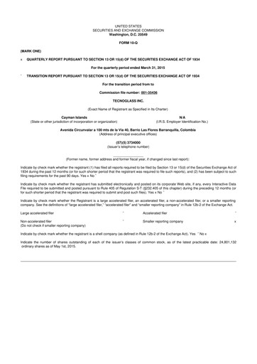 Thumbnail Tecnoglass 10-Q Quarterly Report FY2015 