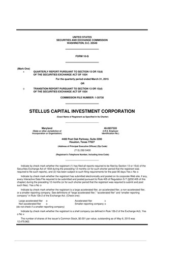 Thumbnail Stellus Capital Investment Corporation 10-Q Quarterly Report FY 