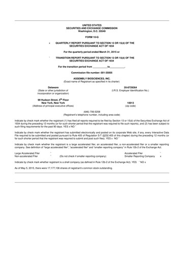 Thumbnail Assembly Biosciences 10-Q Quarterly Report FY2015 