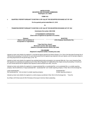 Miniature Cytosorbents 10-Q Rapport trimestriel  