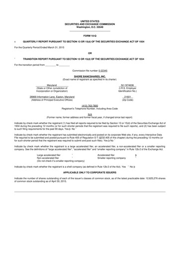 Thumbnail Shore Bancshares 10-Q Quarterly Report FY2015 