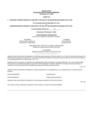 Thumbnail The InterGroup Corporation 10-Q Quarterly Report FY2015 