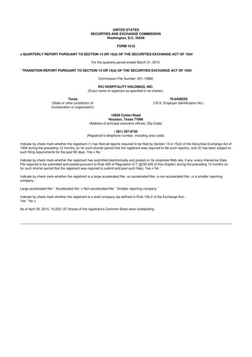 Thumbnail RCI Hospitality Holdings 10-Q Quarterly Report FY2015 