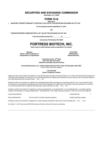Thumbnail Fortress Biotech
 10-Q Quarterly Report FY2015 
