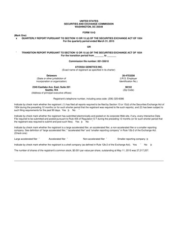 Miniature Atossa Therapeutics 10-Q Rapport trimestriel  