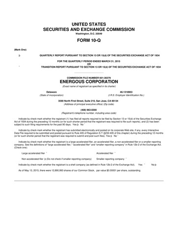 Miniature Energous 10-Q Rapport trimestriel 2015 