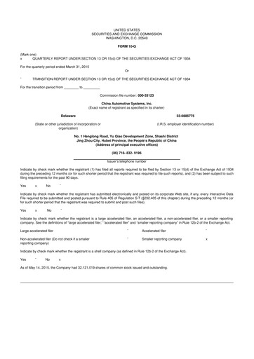 Thumbnail China Automotive Systems 10-Q Quarterly Report FY2015 