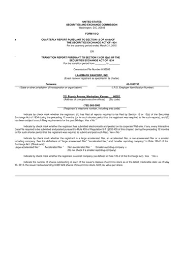 Thumbnail Landmark Bancorp 10-Q Quarterly Report FY2015 