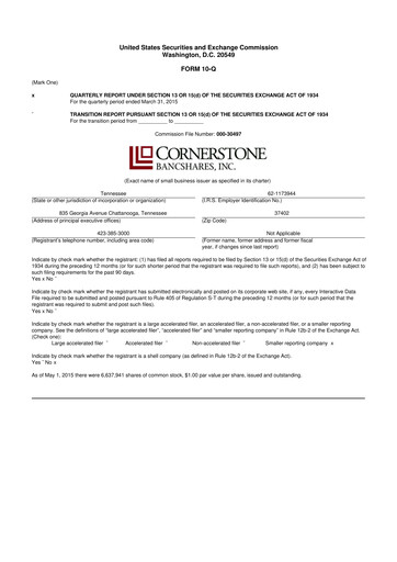 Thumbnail SmartFinancial (SmartBank) 10-Q Quarterly Report FY2015 