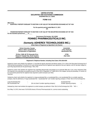 Miniature Fennec Pharmaceuticals 10-Q Rapport trimestriel 2015 
