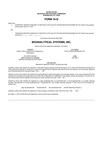 Miniature Inotiv 10-Q Rapport trimestriel 2015 
