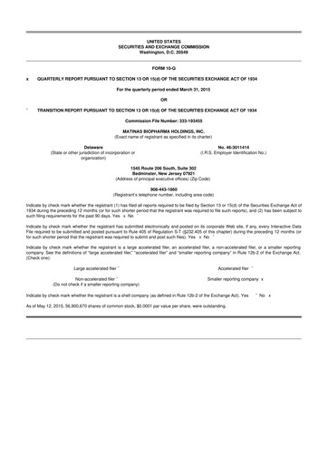 Thumbnail Matinas BioPharma 10-Q Quarterly Report FY2015 