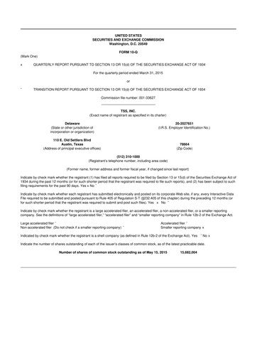 Thumbnail TSS, Inc. 10-Q Quarterly Report FY2015 