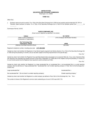 Thumbnail Hurco Companies 10-Q Quarterly Report FY2015 