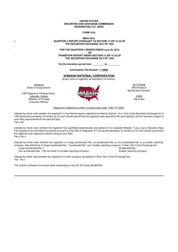 Vorschaubild Wabash National
 10-Q Quartalsbericht 2015 