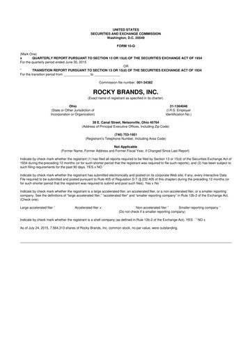 Thumbnail Rocky Brands 10-Q Quarterly Report FY2015 