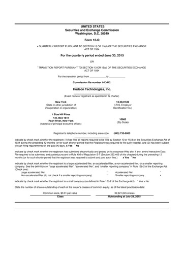 Thumbnail Hudson Technologies 10-Q Quarterly Report FY 