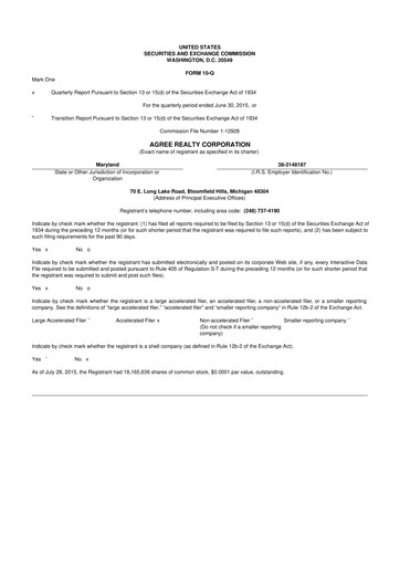 Thumbnail Agree Realty
 10-Q Quarterly Report FY2015 