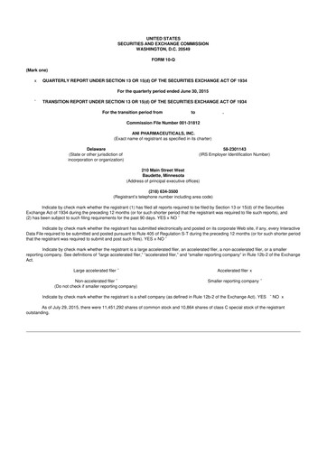 Thumbnail ANI Pharmaceuticals 10-Q Quarterly Report FY2015 