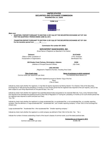 Thumbnail ServisFirst Bancshares 10-Q Quarterly Report FY2015 