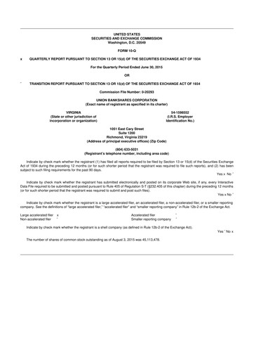 Vorschaubild Atlantic Union Bankshares 10-Q Quartalsbericht 2015 