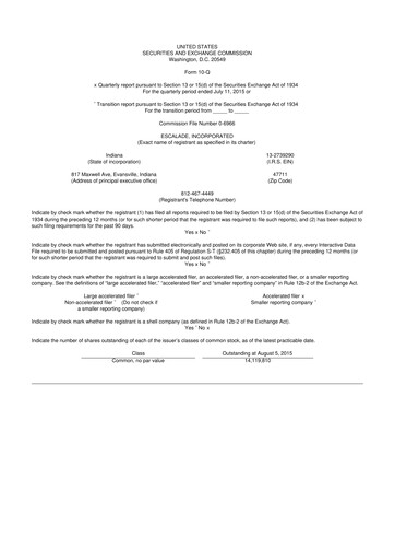 Thumbnail Escalade Sports 10-Q Quarterly Report FY 