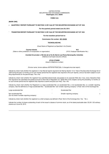 Thumbnail Tecnoglass 10-Q Quarterly Report FY2015 