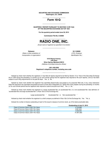 Miniature Urban One
 10-Q Rapport trimestriel 2015 